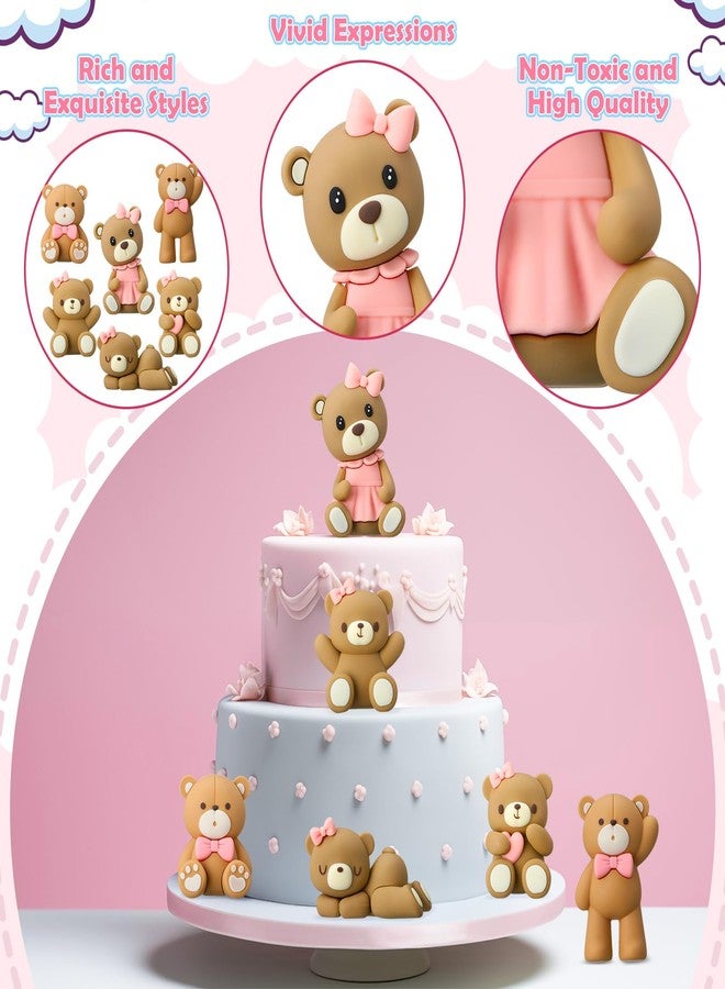 Silipull 6 Pcs 3D Bear Cake Toppers Bear Cake Decorations Baby Shower Party Favors Home Ornaments for Baby Shower Birthday Party Cake Supplies Boys Girl Gifts(Pink) - Image 3